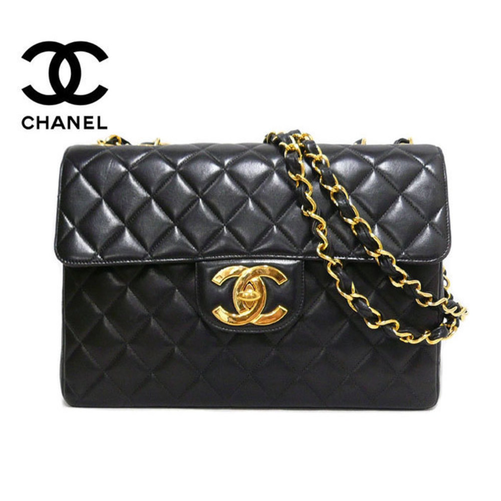 Chanel Matelasse 30 Lambskin Chain Double Bag Shoulder Deca Black